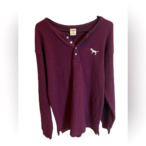 PINK Victoria's Secret Plum Henley Top Thermal Button Up Size Medium - Picture 1 of 3
